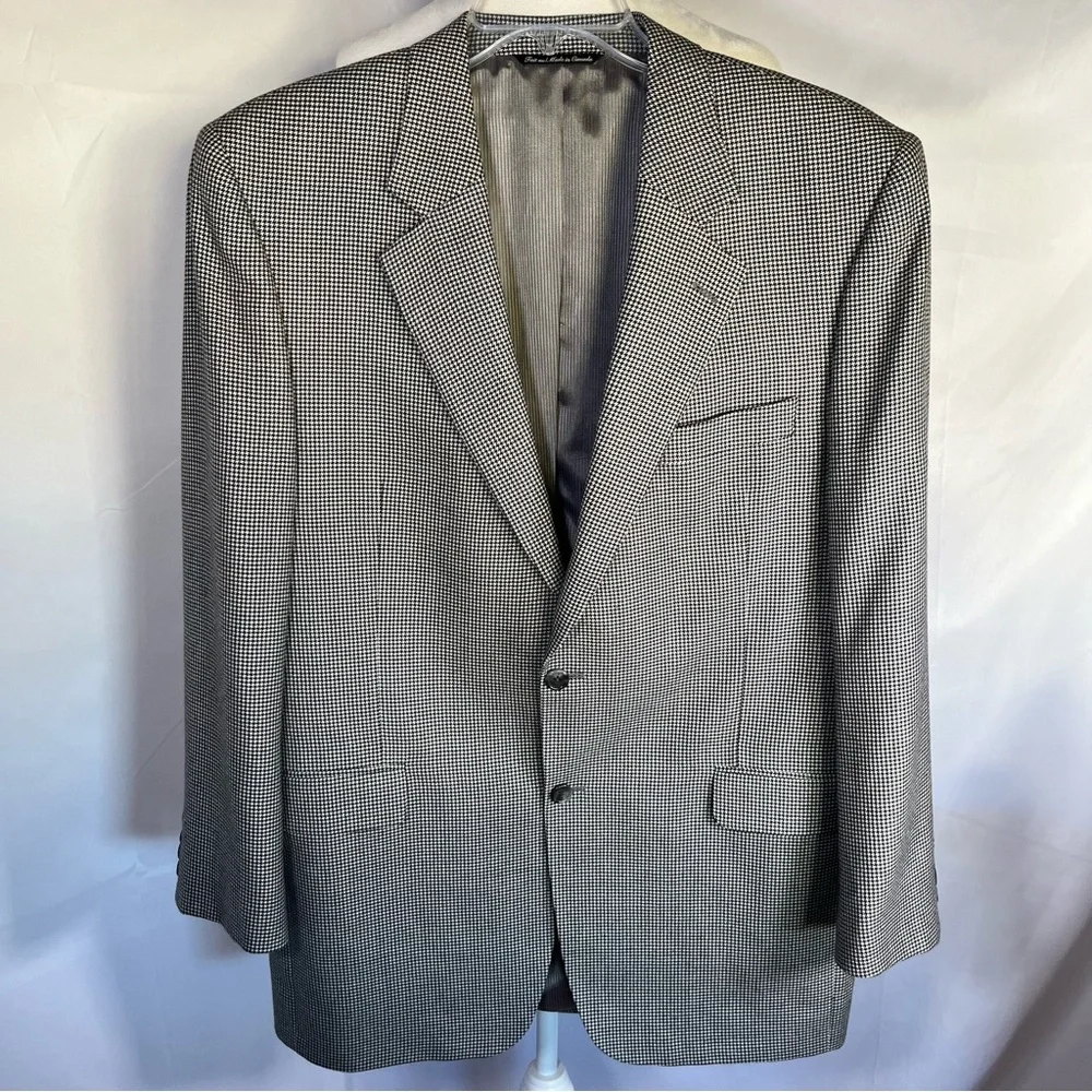 Jack Victor Loretowood Houndstooth Cashmere Blazer Black &‎ White 44L Classic
